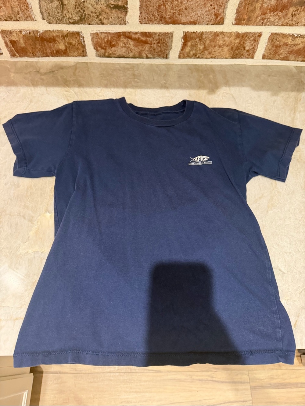 AFTCO Navy Short Sleeve Kids Tee with Fish Logo